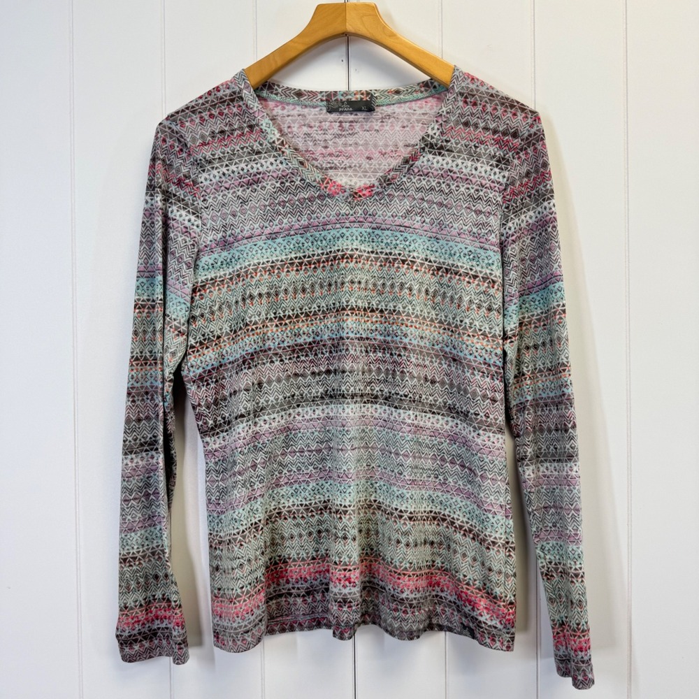 Prana Boho Gorpcore Long Sleeve Top Womens Size XL Geometric Athleisure Comfy